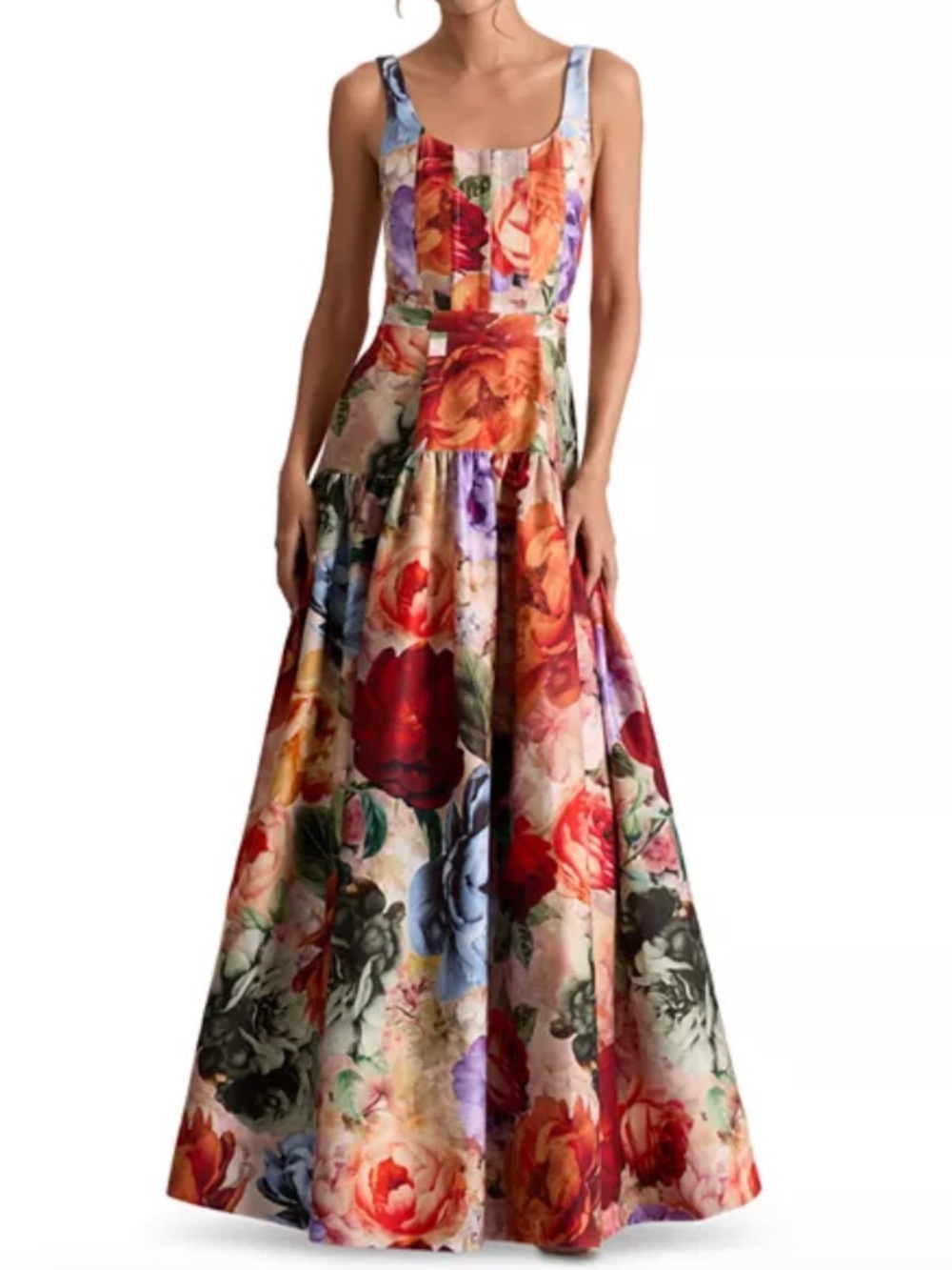 Alice + Olivia Diana Gown Maxi Dress Storm Floral Large Drop Waist - Size 2 XS - Picture 11 of 11